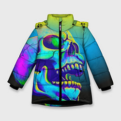 Куртка зимняя для девочки Neon skull, цвет: 3D-черный