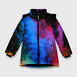Куртка зимняя для девочки КРАСКИ, цвет: 3D-черный
