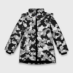 Куртка зимняя для девочки Камуфляж ЧБС, цвет: 3D-черный