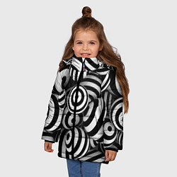 Куртка зимняя для девочки Полосатые 3D круги, цвет: 3D-светло-серый — фото 2