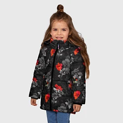 Куртка зимняя для девочки Красные цветы, цвет: 3D-черный — фото 2