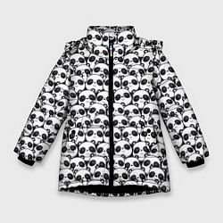 Куртка зимняя для девочки ПАНДЫ, цвет: 3D-черный