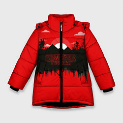 Куртка зимняя для девочки Очень странные дела, цвет: 3D-черный