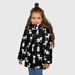 Куртка зимняя для девочки КОШКИ БЕЛОЕ НА ЧЕРНОМ, цвет: 3D-светло-серый — фото 2