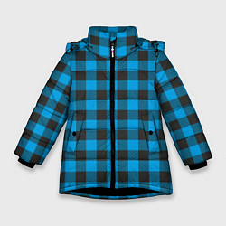 Куртка зимняя для девочки Голубая клетка, цвет: 3D-черный
