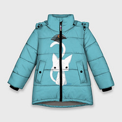 Куртка зимняя для девочки Белый котик и воробушек, цвет: 3D-светло-серый