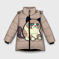 Куртка зимняя для девочки Великий Grumpy Cat, цвет: 3D-черный