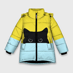 Куртка зимняя для девочки Кот в засаде, цвет: 3D-черный