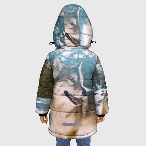 Зимняя куртка для девочки Волк и снег / 3D-Светло-серый – фото 4