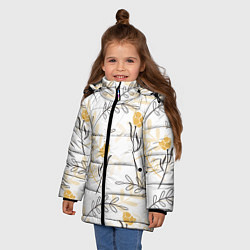 Куртка зимняя для девочки Рисованные Цветы, цвет: 3D-светло-серый — фото 2