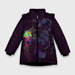 Куртка зимняя для девочки Медуза и космонавт, цвет: 3D-черный