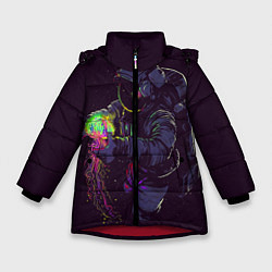 Куртка зимняя для девочки Медуза и космонавт, цвет: 3D-красный