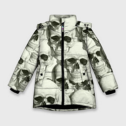 Куртка зимняя для девочки Черепа 4 вариант, цвет: 3D-черный