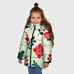 Куртка зимняя для девочки Цветы, ягоды, листья, цвет: 3D-черный — фото 2