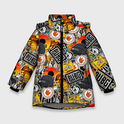 Куртка зимняя для девочки PUBG STICKER, цвет: 3D-светло-серый