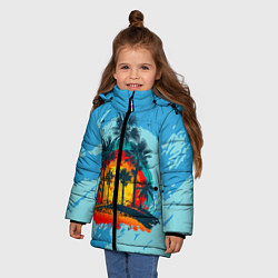 Куртка зимняя для девочки Море Пальмы Песок, цвет: 3D-черный — фото 2