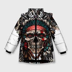 Куртка зимняя для девочки Череп индейца, цвет: 3D-черный