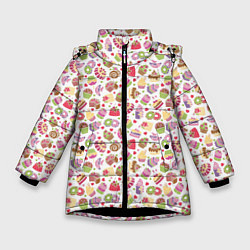 Куртка зимняя для девочки Сладкий рай, цвет: 3D-черный