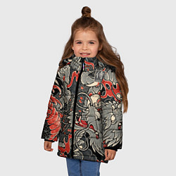 Куртка зимняя для девочки Самурай Якудза, драконы, цвет: 3D-светло-серый — фото 2