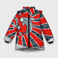Куртка зимняя для девочки Карпы Кои, цвет: 3D-светло-серый