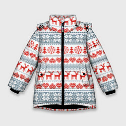 Куртка зимняя для девочки Новогодний пиксельный узор, цвет: 3D-черный
