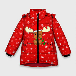 Куртка зимняя для девочки НОВОГОДНИЙ ОЛЕНЁНОК, цвет: 3D-красный