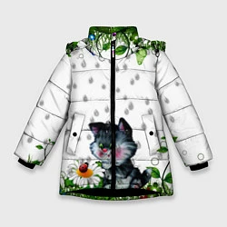Куртка зимняя для девочки Котёнок, цвет: 3D-черный