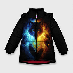 Куртка зимняя для девочки Волки в огне, цвет: 3D-красный