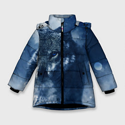 Куртка зимняя для девочки Красивый волк, цвет: 3D-черный