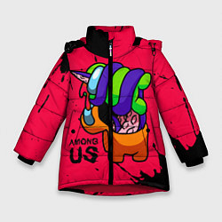Куртка зимняя для девочки AMONG US - ORANGE & GREEN, цвет: 3D-красный