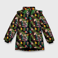 Куртка зимняя для девочки Новогодняя Ёлка, цвет: 3D-черный