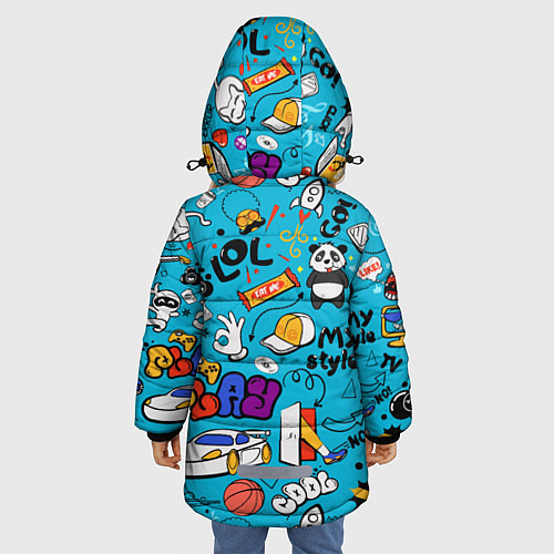 Зимняя куртка для девочки Детское граффити / 3D-Светло-серый – фото 4