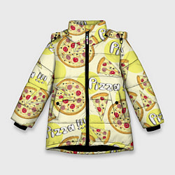 Куртка зимняя для девочки Узор - Пицца на желтом, цвет: 3D-черный