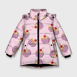 Куртка зимняя для девочки Капкейки на розовом, цвет: 3D-черный