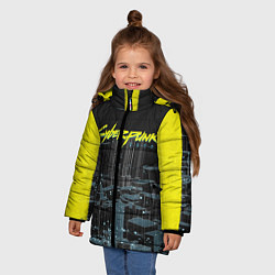 Куртка зимняя для девочки Город CYBERPUNK 2077, цвет: 3D-черный — фото 2