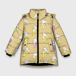 Куртка зимняя для девочки Кот и банан, цвет: 3D-черный