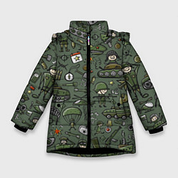 Куртка зимняя для девочки Военные атрибуты, цвет: 3D-черный