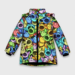 Куртка зимняя для девочки Цветные Поп Котики, цвет: 3D-черный