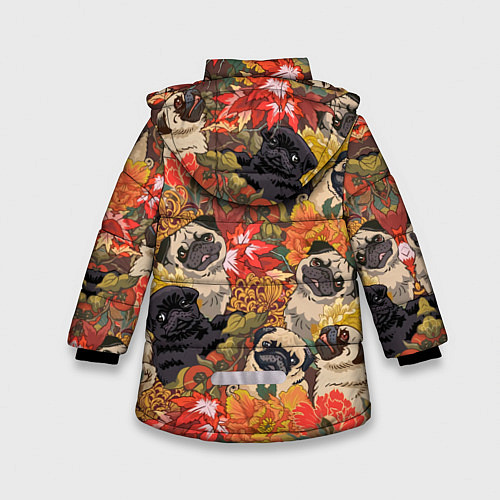 Зимняя куртка для девочки Мопсики Цветочки / 3D-Светло-серый – фото 2