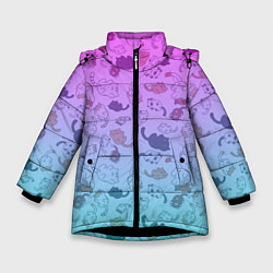 Куртка зимняя для девочки Котики в полете, цвет: 3D-черный