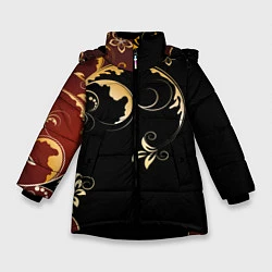 Куртка зимняя для девочки Узор - Хохлома, цвет: 3D-черный