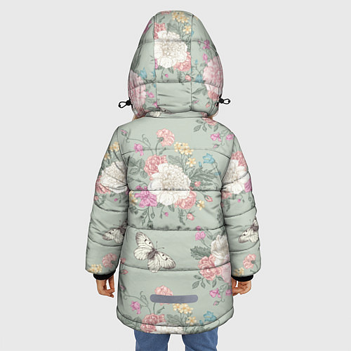 Зимняя куртка для девочки Бабочки в цветах / 3D-Светло-серый – фото 4
