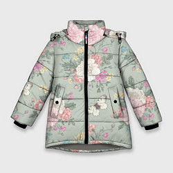 Куртка зимняя для девочки Бабочки в цветах, цвет: 3D-светло-серый