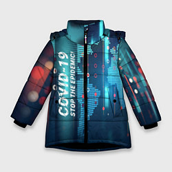 Куртка зимняя для девочки Stop Covid-19, цвет: 3D-черный