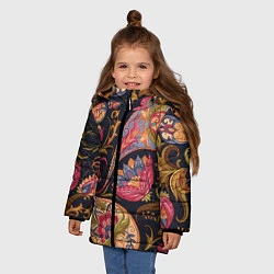 Куртка зимняя для девочки РОСПИСЬ ЦВЕТАМИ, цвет: 3D-черный — фото 2