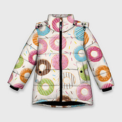 Куртка зимняя для девочки Пончики Donuts, цвет: 3D-черный
