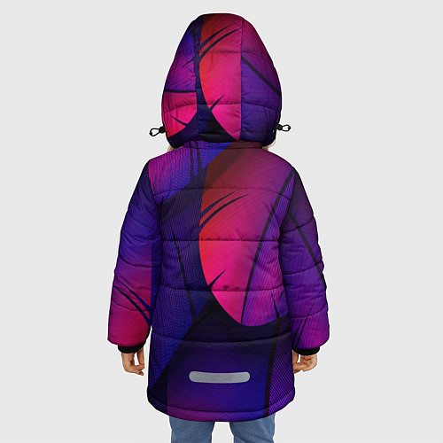 Зимняя куртка для девочки Фиолетовые Перья / 3D-Светло-серый – фото 4