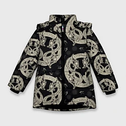 Куртка зимняя для девочки Драконы, цвет: 3D-черный
