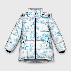 Куртка зимняя для девочки Морская тема, цвет: 3D-светло-серый