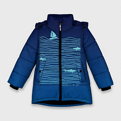 Куртка зимняя для девочки Акулы в море, цвет: 3D-черный
